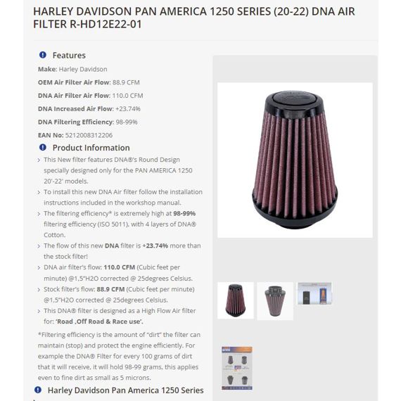 DNA high performance filter Harley Davidson Pan America 1250 '20- - MDI ...